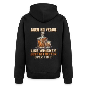 50. Geburtstag Whiskey, Scotch Spruch Geschenkidee - Unisex Premium Bio Zip Hoodie - Schwarz - Hinten - Nico (187cm)