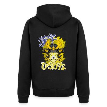 Kitsun Vaporwave Japanische Kami Vaporwave Kitsune - Unisex Premium Bio Zip Hoodie - Schwarz - Hinten - Nico (187cm)