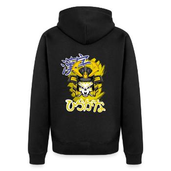 Kitsun Vaporwave Japanische Kami Vaporwave Kitsune - Unisex Premium Bio Zip Hoodie - Schwarz - Hinten - Nico (187cm)