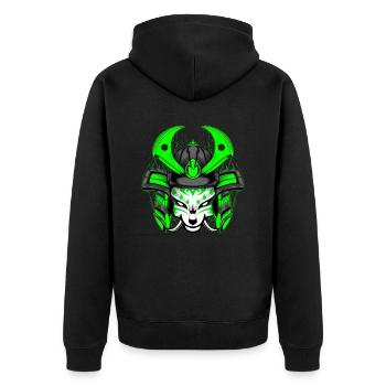 Kitsun Vaporwave Japanische Kami Vaporwave Kitsune - Unisex Premium Bio Zip Hoodie - Schwarz - Hinten - Nico (187cm)