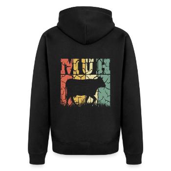MUH Kuh Rind - Unisex Premium Bio Zip Hoodie - Schwarz - Hinten - Nico (187cm)