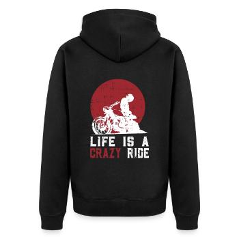 Motorrad Biker Chopper Geboren - Unisex Premium Bio Zip Hoodie - Schwarz - Hinten - Nico (187cm)