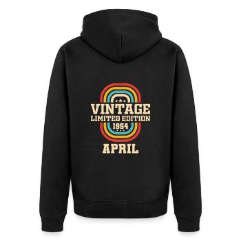 69th Birthday April Vintage 1954 Vintage - Unisex Premium Organic Zip Hoodie - black - Back - Nico (187cm)