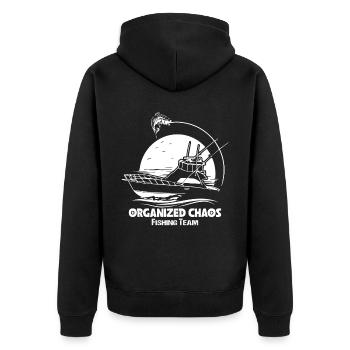Organisiertes Chaos-Angelteam - - Unisex Premium Bio Zip Hoodie - Schwarz - Hinten - Nico (187cm)