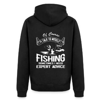 Natürlich spreche ich mit mir selbst Angeln Manchm - Unisex Premium Bio Zip Hoodie - Schwarz - Hinten - Nico (187cm)