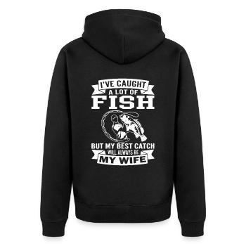 Ich habe eine Menge Fische gefangen, aber mein bes - Unisex Premium Bio Zip Hoodie - Schwarz - Hinten - Nico (187cm)