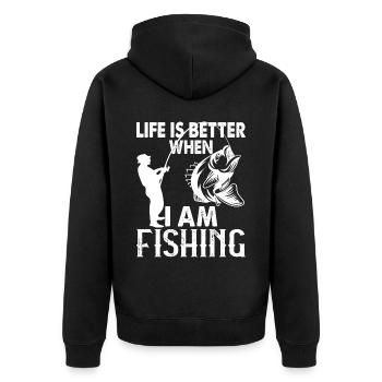 Life is better when I'm fishing - - Unisex Premium Organic Zip Hoodie - black - Back - Nico (187cm)