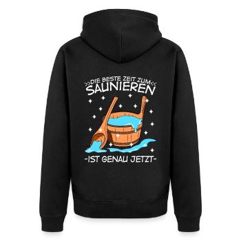 Sauna Saunieren Saunisten Saunist - Unisex Premium Bio Zip Hoodie - Schwarz - Hinten - Nico (187cm)