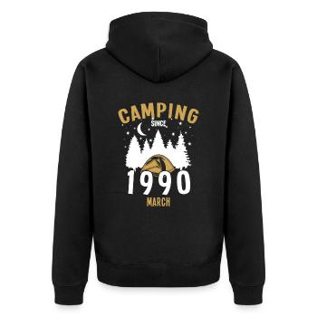 Anniversaire: Camping depuis mars 1990 Camping - Veste à capuche bio Premium Unisexe - noir - Dos - Nico (187cm)