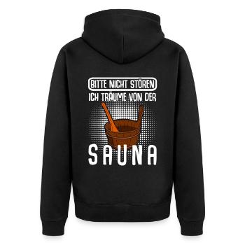 Sauna Saunist lustig Saunisten Saunieren - Unisex Premium Bio Zip Hoodie - Schwarz - Hinten - Nico (187cm)