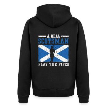 A Real Scotsman Plays The Pipes Musiker Dudelsack - Unisex Premium Bio Zip Hoodie - Schwarz - Hinten - Nico (187cm)
