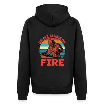 Welder Always On Fire Funny Vintage Welder Gifts - Unisex Premium Organic Zip Hoodie - black - Back - Nico (187cm)