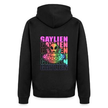 Gender Lesben, Schwule, Trans, Queer Regenbogen - Unisex Premium Bio Zip Hoodie - Schwarz - Hinten - Nico (187cm)