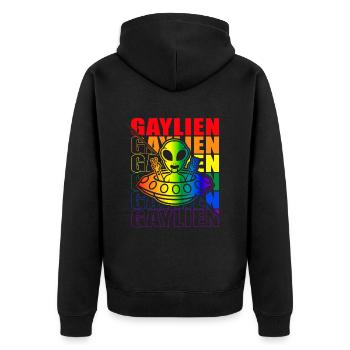 Gender Lesben, Schwule, Trans, Queer Regenbogen - Unisex Premium Bio Zip Hoodie - Schwarz - Hinten - Nico (187cm)