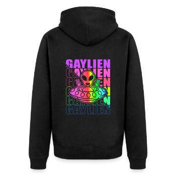 Gender Lesben, Schwule, Trans, Queer Regenbogen - Unisex Premium Bio Zip Hoodie - Schwarz - Hinten - Nico (187cm)
