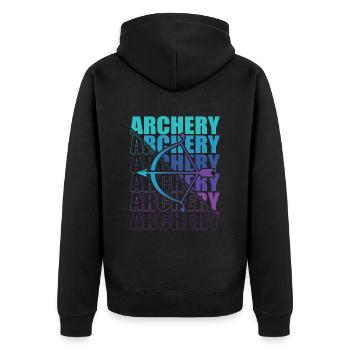 Bogensport Bogenschütze Bogenschießen Pfeil Bogen - Unisex Premium Bio Zip Hoodie - Schwarz - Hinten - Nico (187cm)