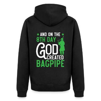 Und am 8. Tag schuf Gott den Dudelsack Dudelsack - Unisex Premium Bio Zip Hoodie - Schwarz - Hinten - Nico (187cm)