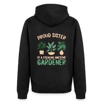 Hobbygärtner Garten Schwester - Unisex Premium Bio Zip Hoodie - Schwarz - Hinten - Nico (187cm)
