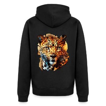 Geometric Leopard Head Abstract Polygonal - Unisex Premium Bio Zip Hoodie - Schwarz - Hinten - Nico (187cm)