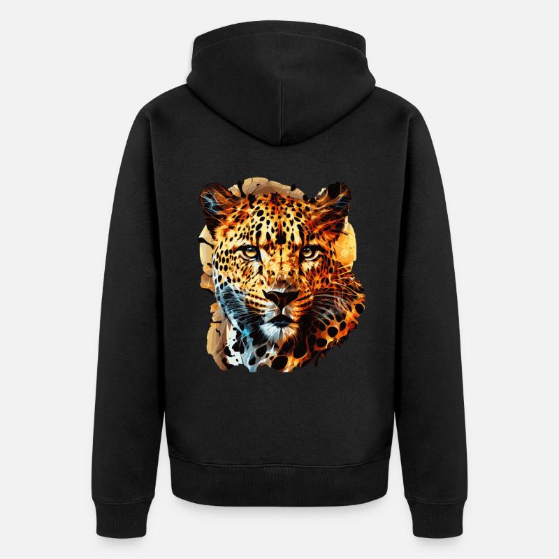 Geometric Leopard Head Abstract Polygonal - Unisex Premium Bio Zip Hoodie - Schwarz