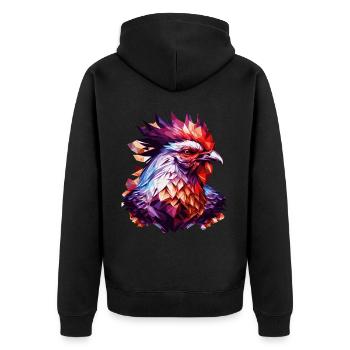 Geometric Chicken Head Abstract Polygonal - Unisex Premium Bio Zip Hoodie - Schwarz - Hinten - Nico (187cm)