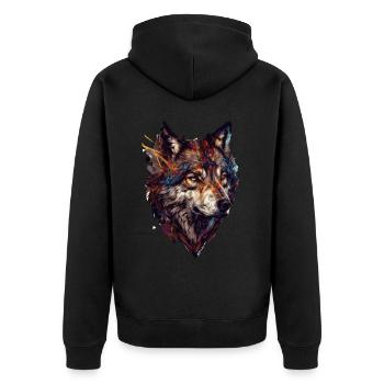Geometric Wolf Head Abstract Polygonal - Unisex Premium Bio Zip Hoodie - Schwarz - Hinten - Nico (187cm)
