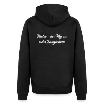 Pilates - Pilates - der Weg zu mehr Beweglichkeit - Unisex Premium Bio Zip Hoodie - Schwarz - Hinten - Nico (187cm)