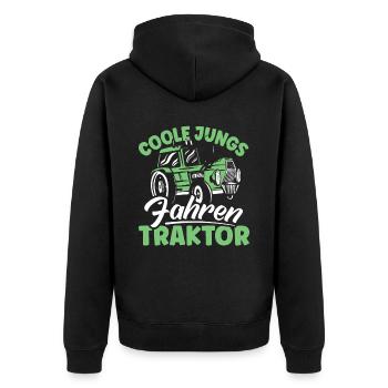 Coole Jungs fahren Traktor - Unisex Premium Bio Zip Hoodie - Schwarz - Hinten - Nico (187cm)