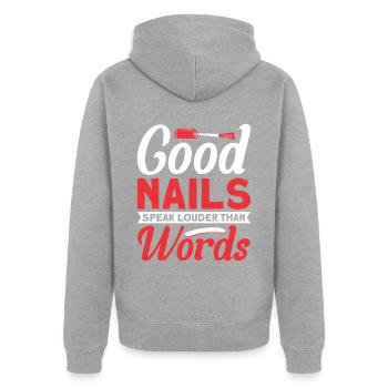 Nagellack Nageldesign Manicure Nagelstudio Nägel - Unisex Premium Bio Zip Hoodie - Grau meliert - Hinten - Nico (187cm)