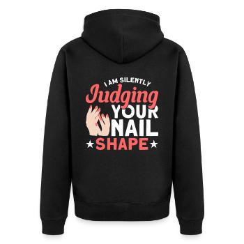 Nagellack Nageldesign Manicure Nagelstudio Nägel - Unisex Premium Bio Zip Hoodie - Schwarz - Hinten - Nico (187cm)