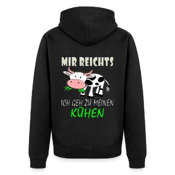 Mir Reichts Ich Geh Zu Meinen Kühen - Kuh Shirt - Unisex Premium Bio Zip Hoodie - Schwarz - Hinten - Nico (187cm)