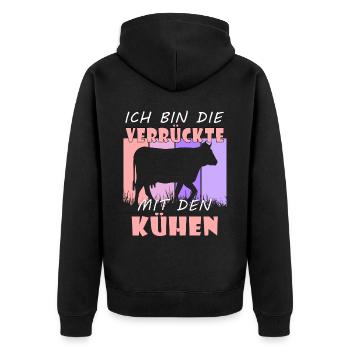 Kuh Kühe - Unisex Premium Bio Zip Hoodie - Schwarz - Hinten - Nico (187cm)