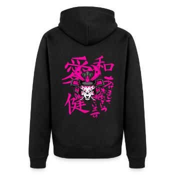 Kitsun Vaporwave Japanese Kami Vaporwave Kitsune - Unisex Premium Organic Zip Hoodie - black - Back - Nico (187cm)