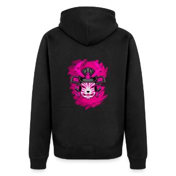 Kitsun Vaporwave Japanische Kami Vaporwave Kitsune - Unisex Premium Bio Zip Hoodie - Schwarz - Hinten - Nico (187cm)