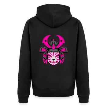 Kitsun Vaporwave Japanische Kami Vaporwave Kitsune - Unisex Premium Bio Zip Hoodie - Schwarz - Hinten - Nico (187cm)
