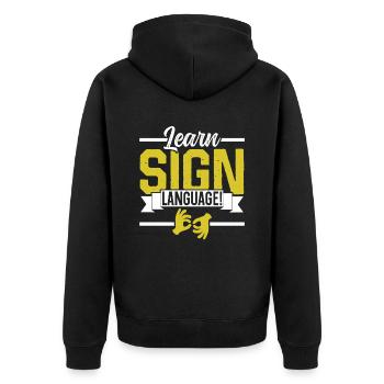 Learning Sign Language Awareness Sign Gestures - Unisex Premium Organic Zip Hoodie - black - Back - Nico (187cm)