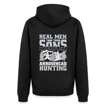 Real Men Take Their Sons Arrowhead Collecting - Unisex Premium Organic Zip Hoodie - black - Back - Nico (187cm)
