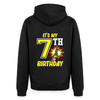 Joueur de football 7e anniversaire Entraîneur sportif de football - Veste à capuche bio Premium Unisexe - noir - Dos - Nico (187cm)