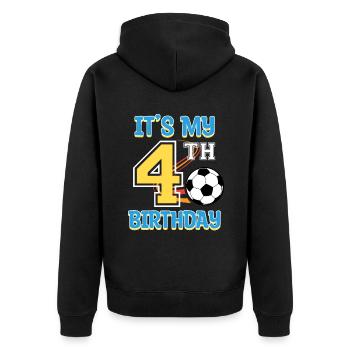 Fußballspieler 4. Geburtstag Fußball Sporttrainer - Unisex Premium Bio Zip Hoodie - Schwarz - Hinten - Nico (187cm)