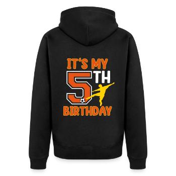 Fußballspieler 5. Geburtstag Fußball Sporttrainer - Unisex Premium Bio Zip Hoodie - Schwarz - Hinten - Nico (187cm)