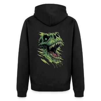 T-Rex Dinosaur Tyrannosaurus Rex Roaring Dino Head - Unisex Premium Organic Zip Hoodie - black - Back - Nico (187cm)