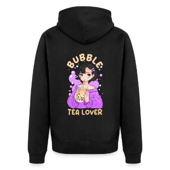 Bubble Tea Lover Cute Anime Girl Boba Milk - Unisex Premium Organic Zip Hoodie - black - Back - Nico (187cm)