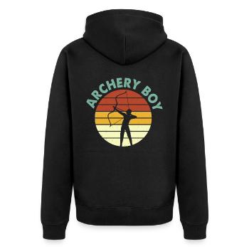 Retro Bogenschießen Bogenschütze Zielscheibe - Unisex Premium Bio Zip Hoodie - Schwarz - Hinten - Nico (187cm)
