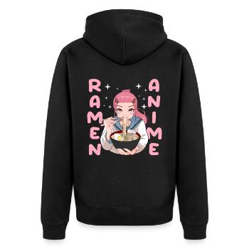 Kawaii Ramen School Girl Anime Girl Japanese Noodl - Unisex Premium Organic Zip Hoodie - black - Back - Nico (187cm)