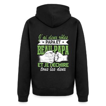 Papa Et Beau Papa | Fête Des Pères - Veste à capuche bio Premium Unisexe - noir - Dos - Nico (187cm)