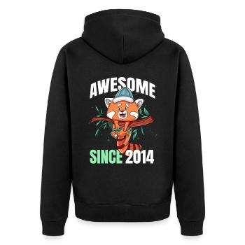 Genial seit 2014 - 9. Roter Panda Geburtstag - Unisex Premium Bio Zip Hoodie - Schwarz - Hinten - Nico (187cm)