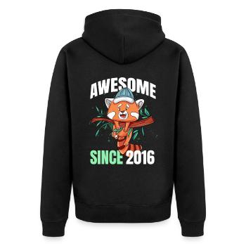 Genial seit 2016 - 7. Roter Panda Geburtstag - Unisex Premium Bio Zip Hoodie - Schwarz - Hinten - Nico (187cm)