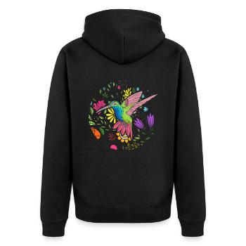 Bunter Vogel Blume Frauen Vogelbeobachtung - Unisex Premium Bio Zip Hoodie - Schwarz - Hinten - Nico (187cm)