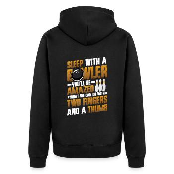 Schlaf Mit Einem Kegler - Lustiges Bowling - Unisex Premium Bio Zip Hoodie - Schwarz - Hinten - Nico (187cm)
