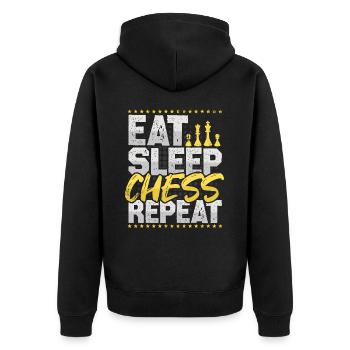 Schach Eat Sleep Repeat Schachbrett Chess Schach - Unisex Premium Bio Zip Hoodie - Schwarz - Hinten - Nico (187cm)